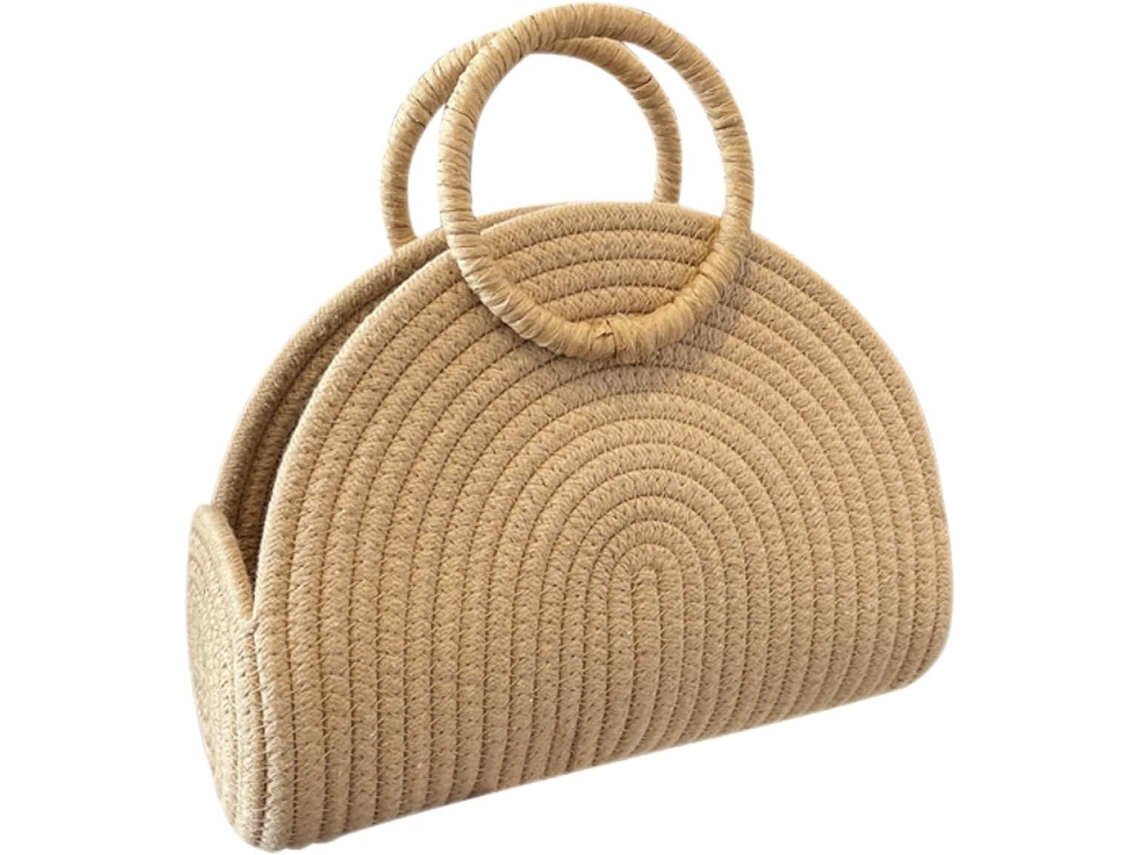 Bolso Tote Ciieeo De Gran Capacidad, Trenzado A Mano Con Cuerda De Algodón, Ideal Para La Playa Y Las Vacaciones.