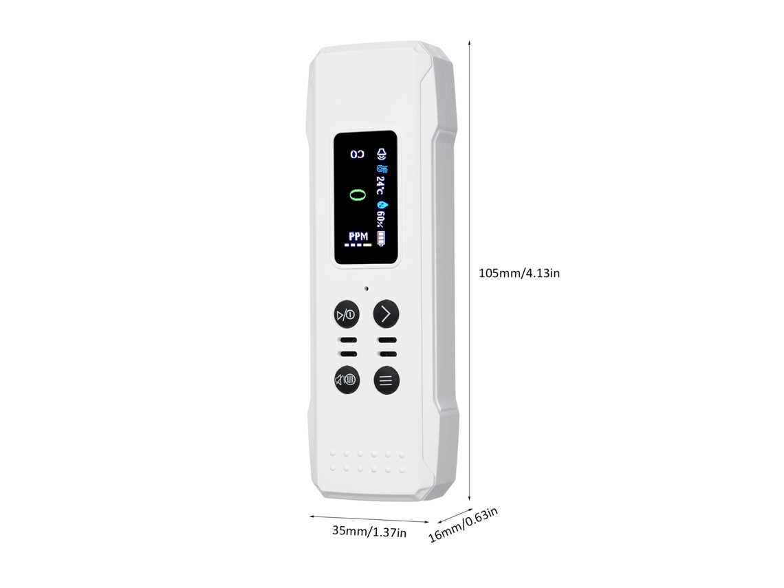Detector Portátil De Monóxido De Carbono 3 En 1 Con Sensor Electroquímico, Medidor De Co, Medidor De Temperatura Y Humedad Para Camping, Coche Y Autocaravana.