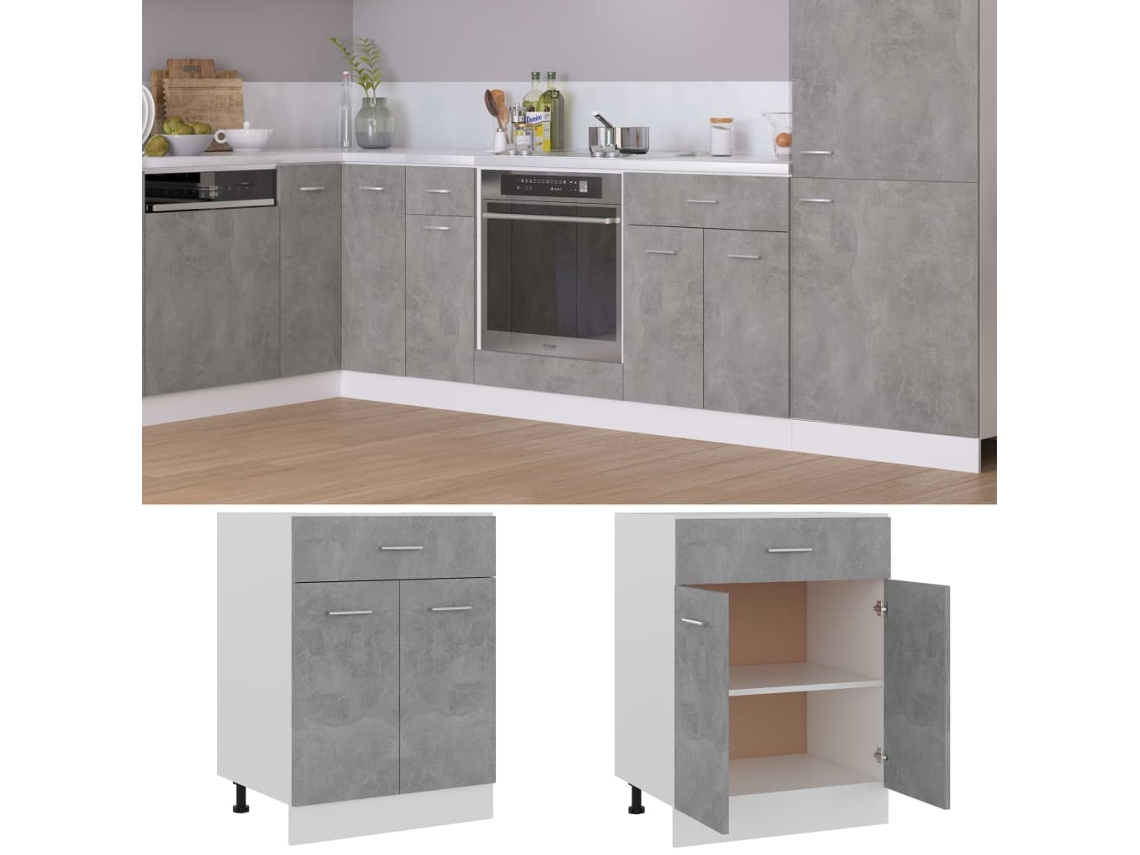 Mueble De Cocina | Armario Bajo Cajón Madera Ingeniería Gris Hormigón 60x46x81,5cm