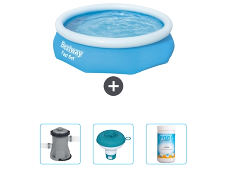 Piscina Hinchable Redonda Fast Set BESTWAY - 305 x 76 cm - Azul - Incluida Bomba - flotador de cloro - Cloro