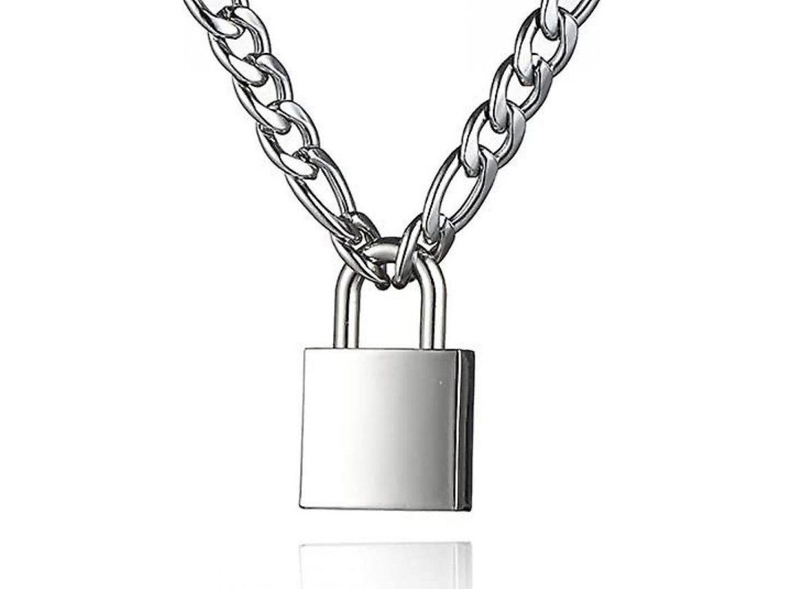 Collares De Candado De Acero Inoxidable Cadena De Candado Para Hombres Mujeres Plata