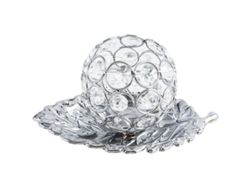2026-porta Vela Metal Con Bandeja De Hoja Y Bola De Cristal Decorativo Para Velas Tealight Plata