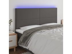 Cabecero Con Luces Led Cuero Sintético Gris 200x5x118/128 Cm