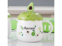 2026-taza De Cerámica Com Tampa E Colher Com Cabo De Abacate Design Criativo Para Café Chá Latte Microondas Lava-louças