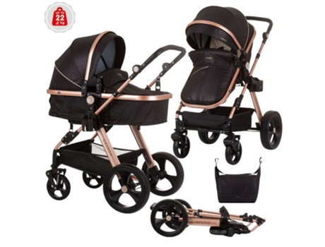 Carrito de bebé HAVANA dúo convertible hasta 22 Kg con bolso y mosquitera obsidian gold CHIPOLINO