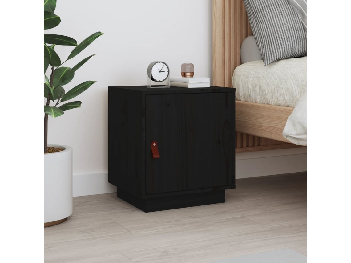 Mesa de Cabeceira LOVELY HOME Mesinha 40X34X45 Cm Madeira de Pinho Maciça Preto