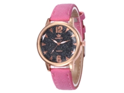 Elegante Y Lujoso Reloj Analógico De Cuarzo Con Correa De Pu Y Esfera Rosa Grande.