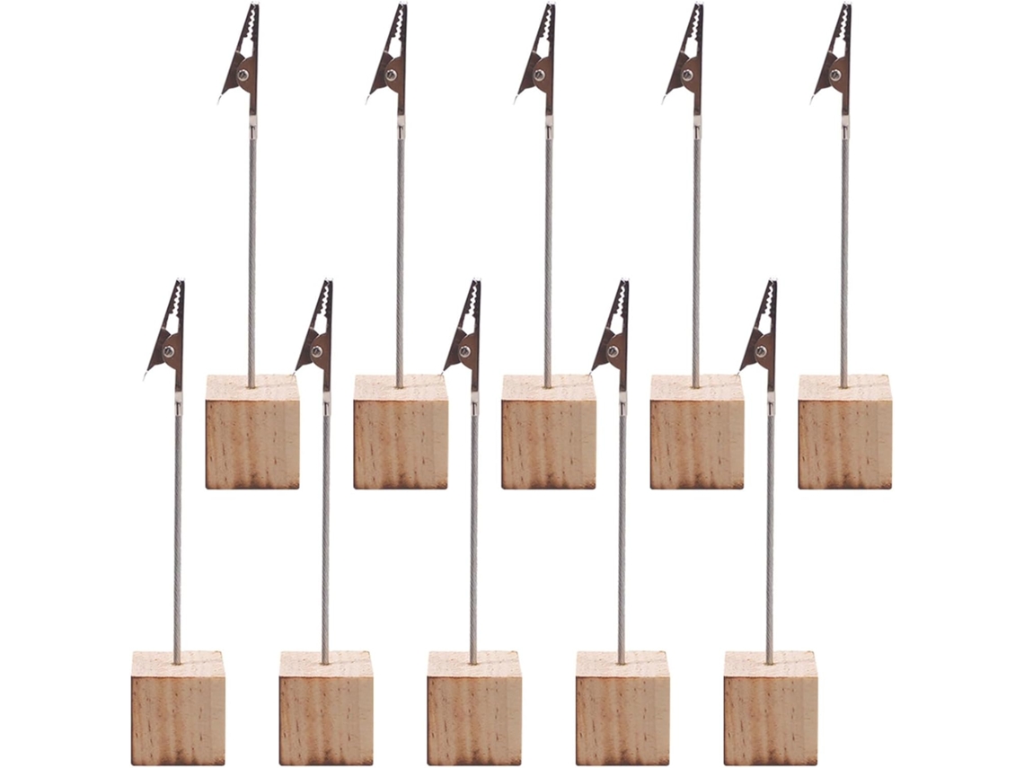 Juego De 25 Portanotas Cuadrados De Madera Con Base Y Pinzas De Cocodrilo.