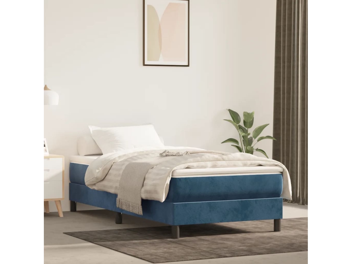 Estructura De Cama Sin Colchón Terciopelo Azul Oscuro 80x200 Cm