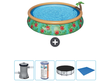 Piscina Hinchable Redonda Fast Set BESTWAY - Estampado Paraíso - 457 x 84 cm - Bomba Incluida Filtrar - Cubrir - Suelo