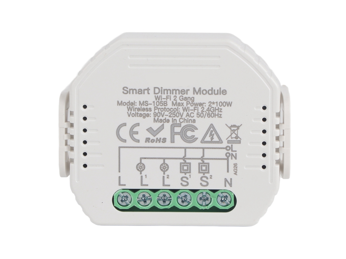 Módulo Interruptor Regulador De Intensidad Inteligente De 2 Vías Con Control Mediante Aplicación Zigbee 3.0, 90-250 V, Ip20