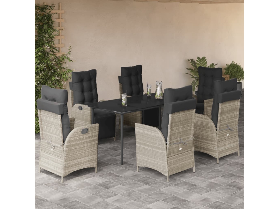 Juego de comedor de jardín de 7 piezas con cojines de mimbre gris claro de DKD Home Decor
