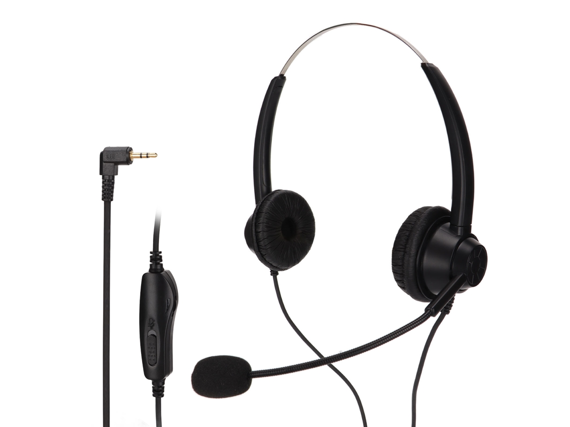 Fone de ouvido binocular com microfone com cancelamento de ruído para call center e atendimento ao cliente, conector de 2,5 mm.