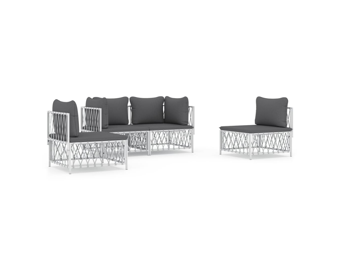 Conjunto 4 de muebles de jardín VIDAXL y cojines acero blanco