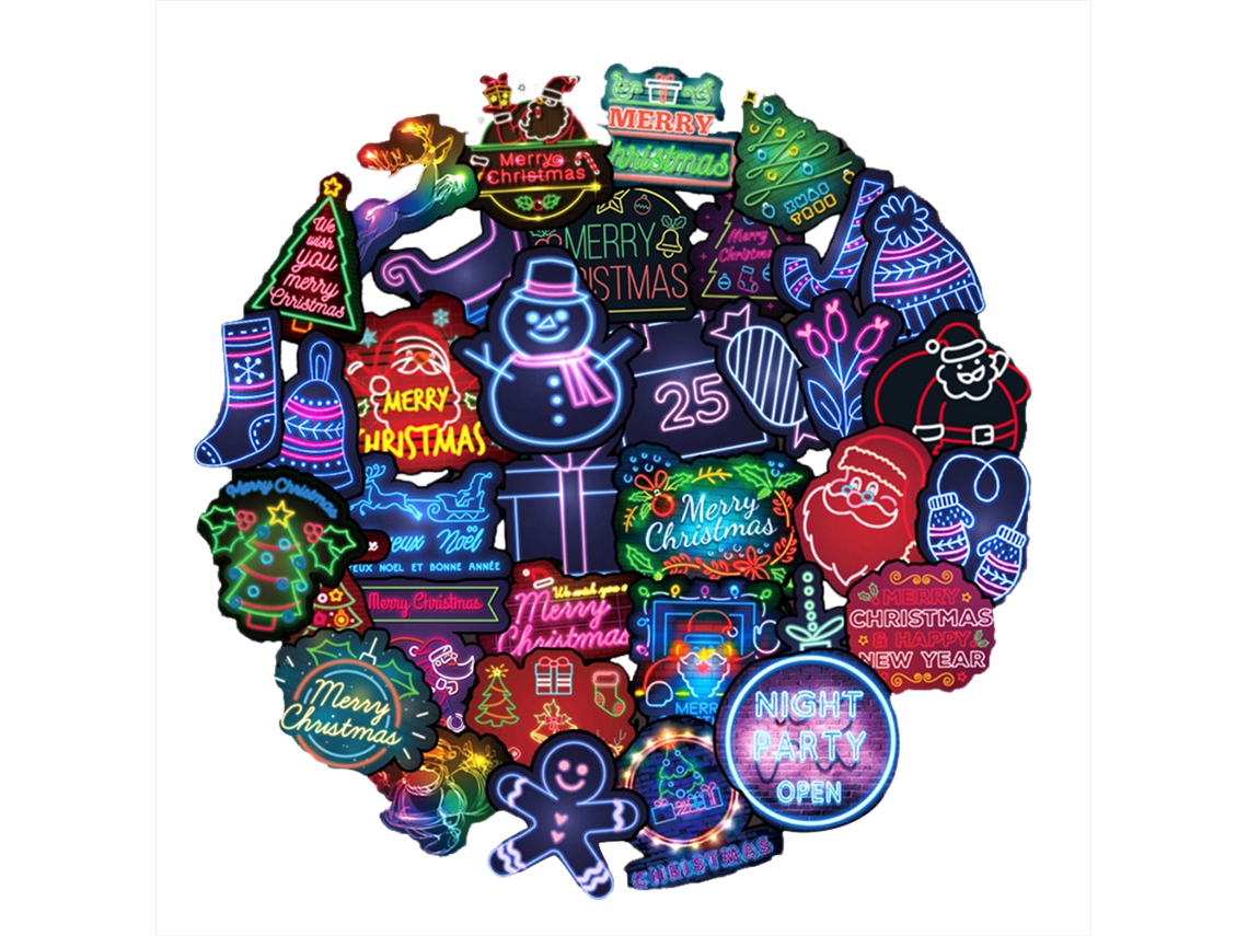 Kkpm-50 Pegatinas De Navidad Estilo Neón Pegatinas Graffiti Para Coche Patineta Maleta Laptop Mochila