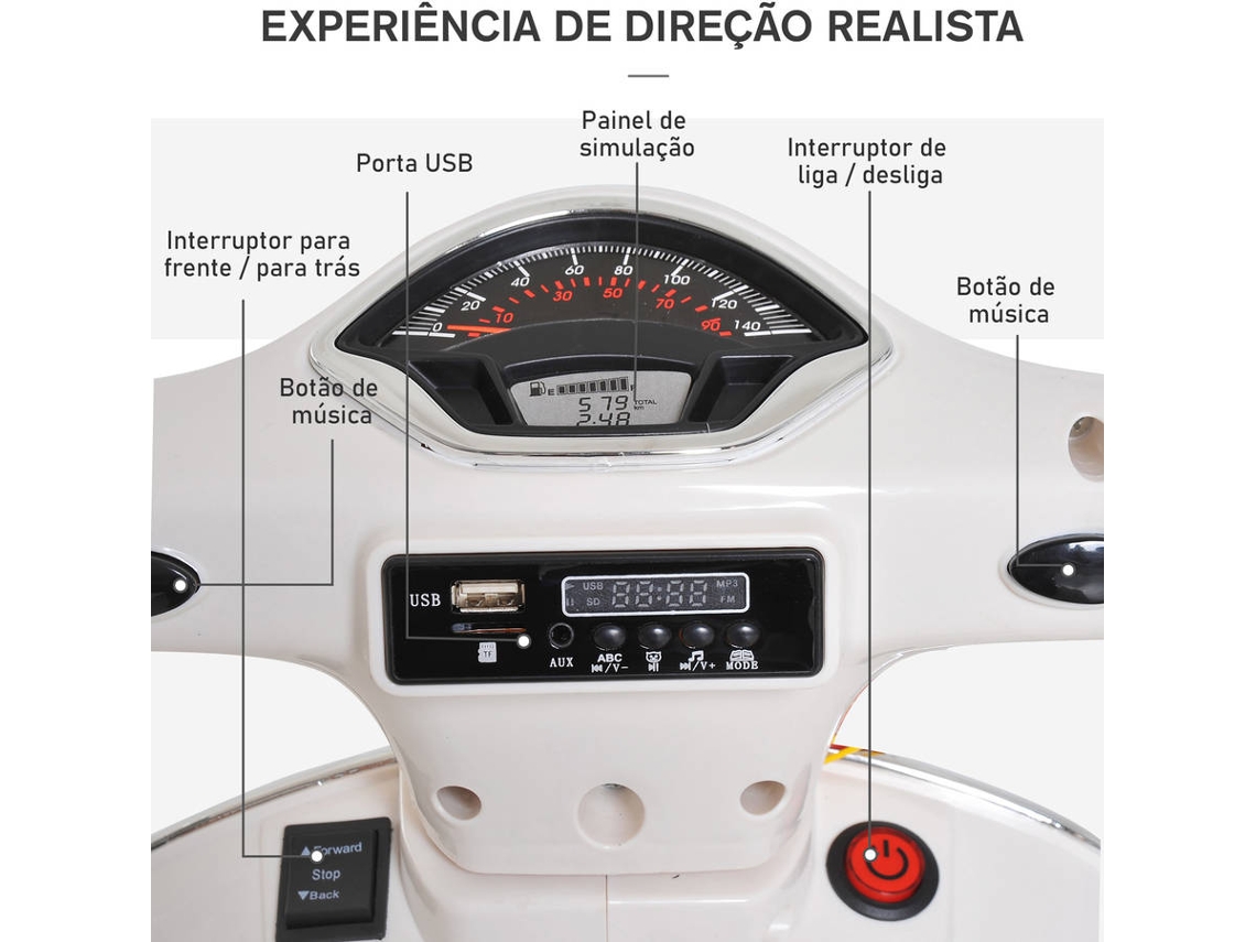 Moto Eléctrica HOMCOM Vespa Blanco