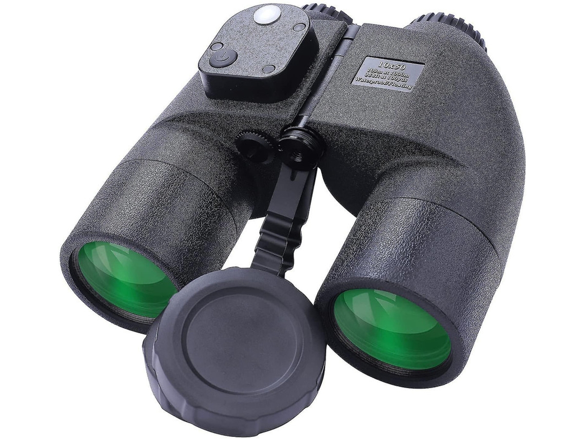 Binoculares profesionales HD 10x50 con brújula y telémetro, luz de nitrógeno al 99,5%, IP68, antivaho, color negro. Bestvite