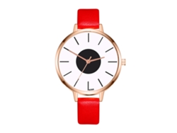 Reloj De Pulsera De Cuarzo Para Mujer Con Esfera Redonda Y Correa De Cuero (rojo)