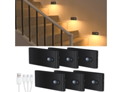 (negro, Juego De 6 Piezas) Luz Nocturna Recargable Con Sensor De Movimiento, Luz Interior Blanca Cálida