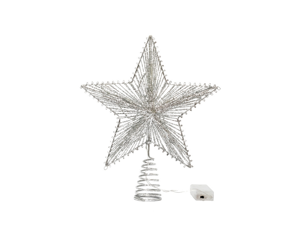 Nuevo árbol de Navidad de hierro iluminado con estrella LED en la parte superior, 25 cm, plateado. Yunzii