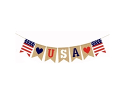 Bandera De Plumas De Yute Para Decoración Patriótica Del 4 De Julio - 2 Metros