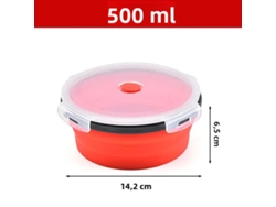 (rojo 500ml) Lonchera Redonda De Silicona, Plegable Con Tapa, Portátil, Apta Para Microondas.