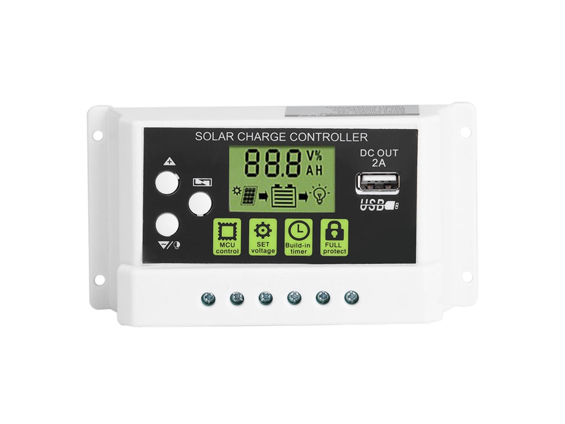 Controlador De Carga Solar Inteligente Pwm De 12v/24v Y 10a Con Pantalla Lcd Y Salida Usb.