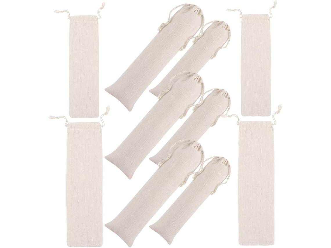 Juego 10 Bolsas Algodón Cordón Cubiertos Dimensiones 8x25 6x18 Almacenamiento Palillos Pajitas Práctica Bolsa