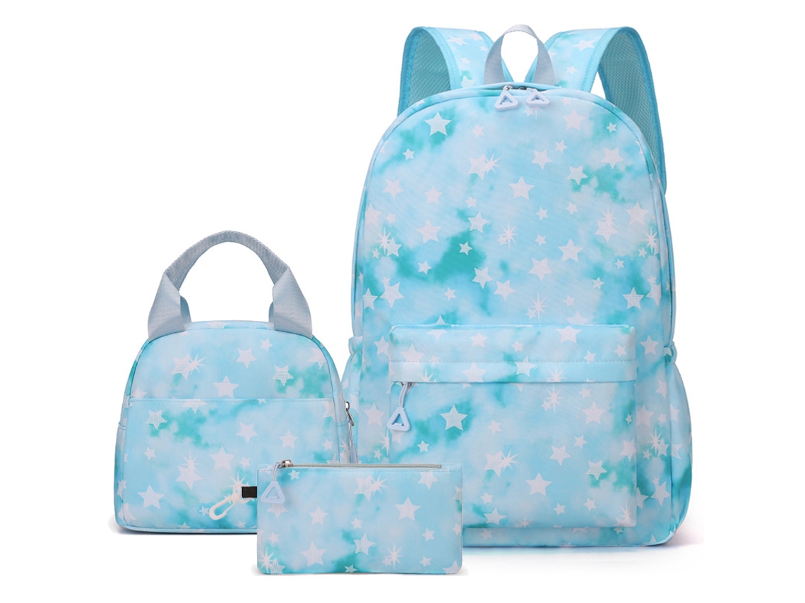 Mochila escolar de tres piezas, gran capacidad, azul estrella