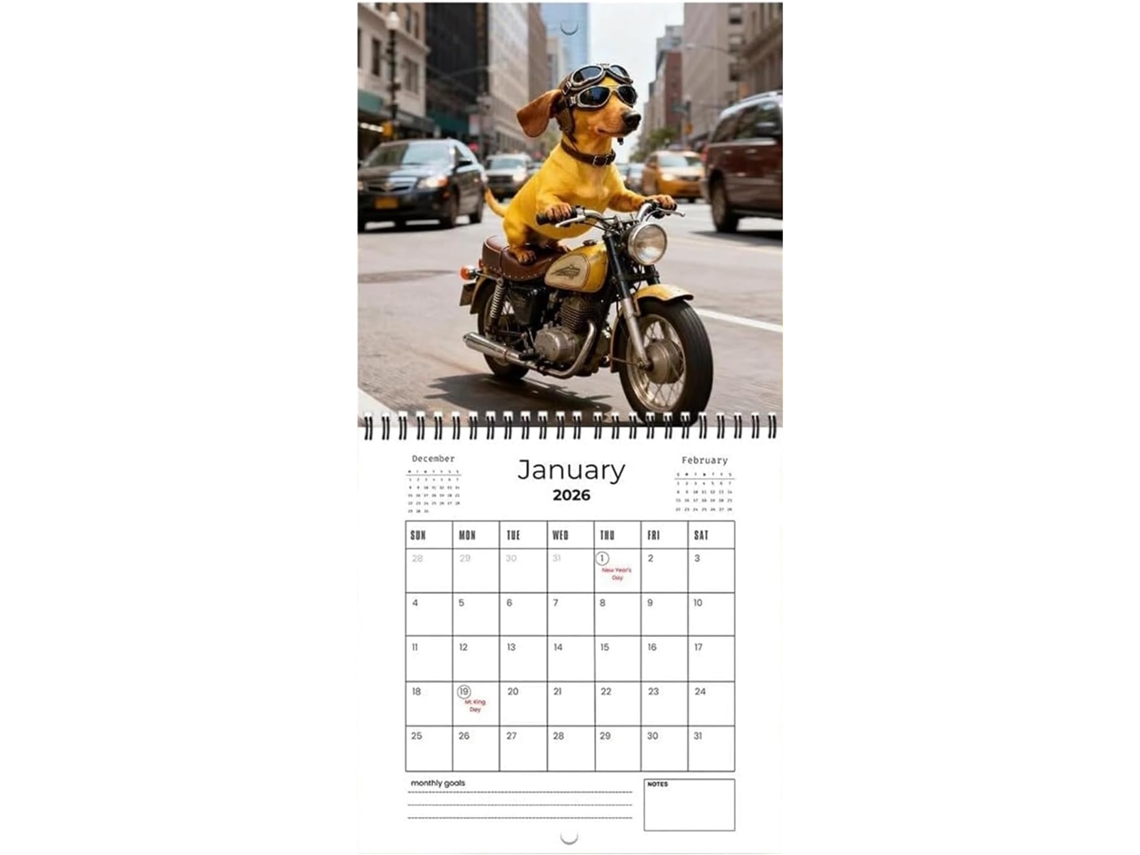 Calendario Dachshund 2026 | Suministros De Planificación 12 Colgante De Animales Para Sala De Estar