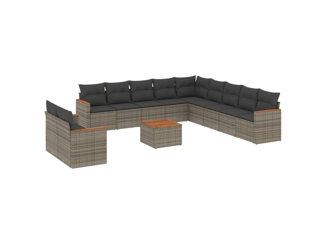 Conjunto de 12 sofás de jardín con cojines de mimbre, patas grises, EXCLUSIVA MAISON