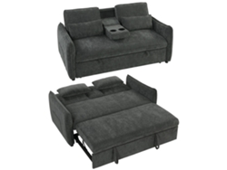 Sofá Cama 3 En 1 De 2 Plazas Con Respaldo Ajustable En 3 Posiciones Y 2 Cojines, Chenilla, Gris Oscuro.