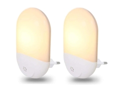 Dos Luces Nocturnas Led De Plástico Blanco, Luz Blanca Cálida De 2700 K.