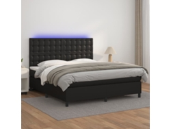 Cama Box Spring Colchón Y Led Cuero Sintético Negro 160x200 Cm