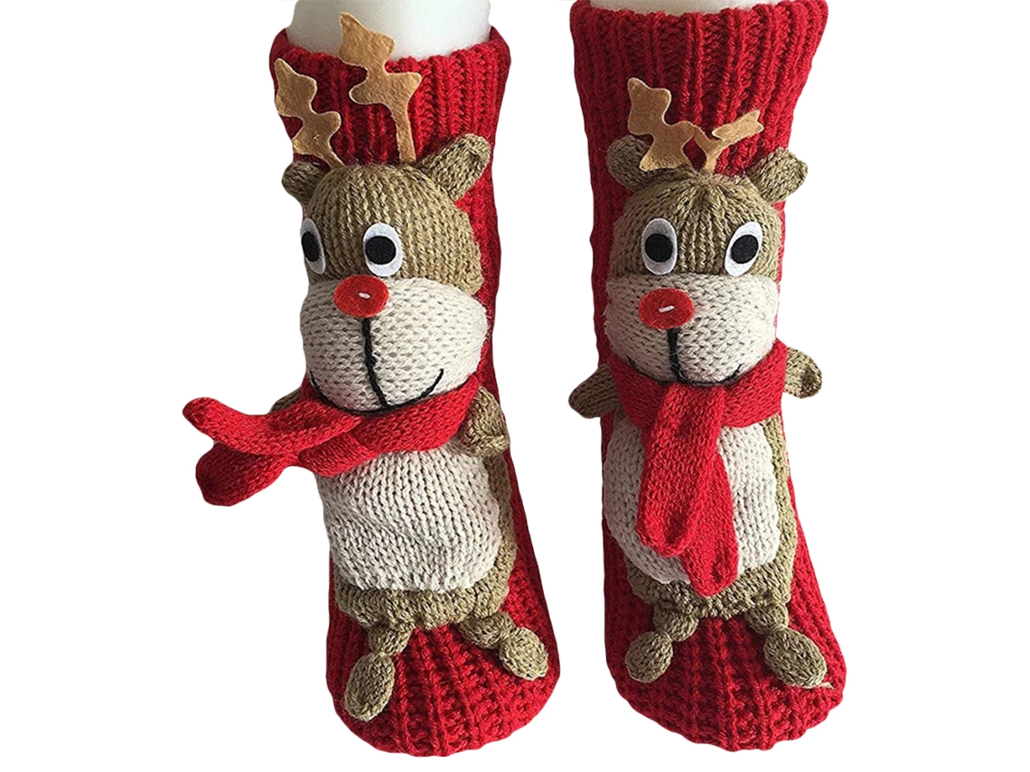 Calcetines De Navidad Antideslizantes Para Suelo Tejidos Gruesos Calientitos Con Animales 3d Cómicos Zapatillas De Casa
