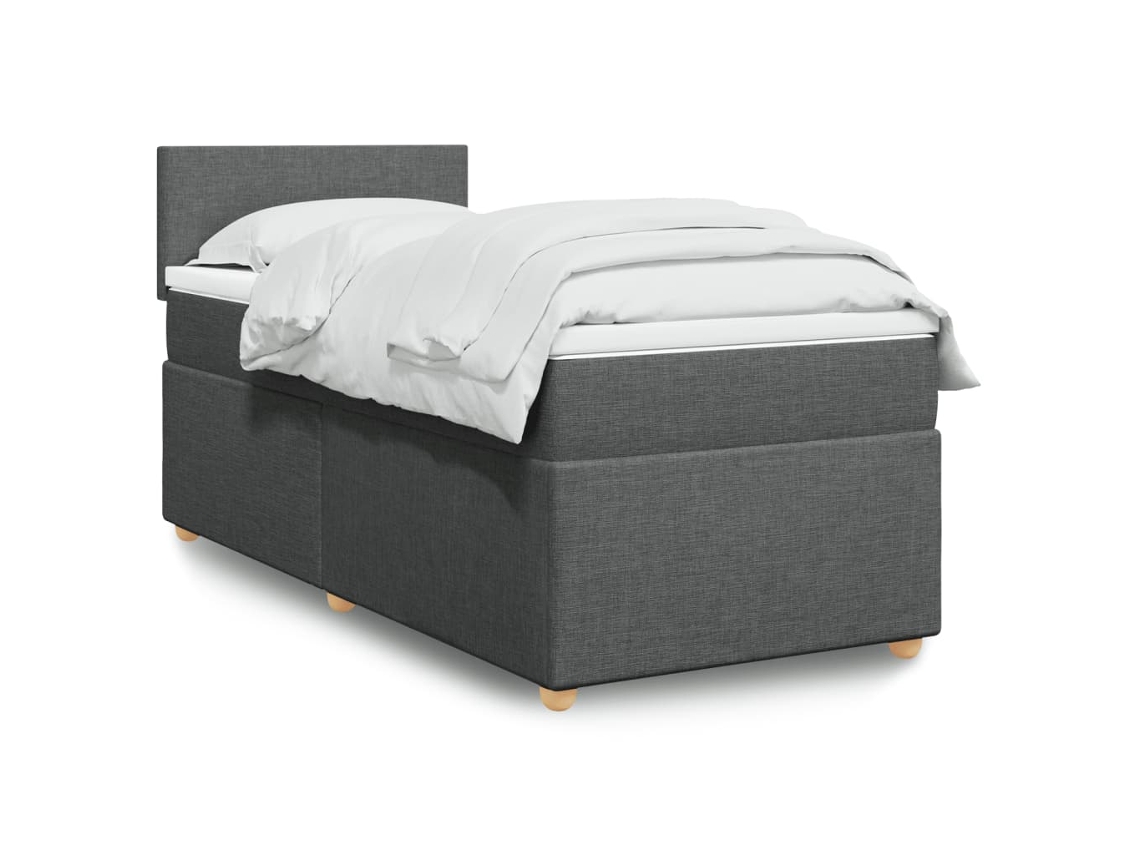Cama Box Spring Con Colchón Tela Gris Oscuro 90x200 Cm