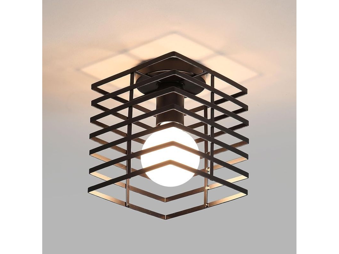Lámpara De Techo Estilo Jaula Retro, Estilo Industrial, Cuadrada De Metal, Casquillo E27 Para Salón Y Dormitorio.
