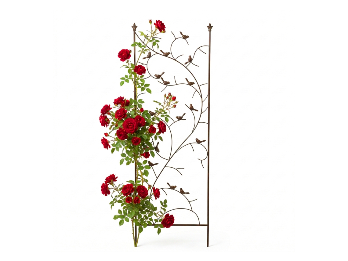 Treliça Relaxdays, A X L: 150 X 50 Cm, Metal, Com Motivo De Pássaros, Suporte Para Trepadeiras E Rosas, Jardim, Castanho