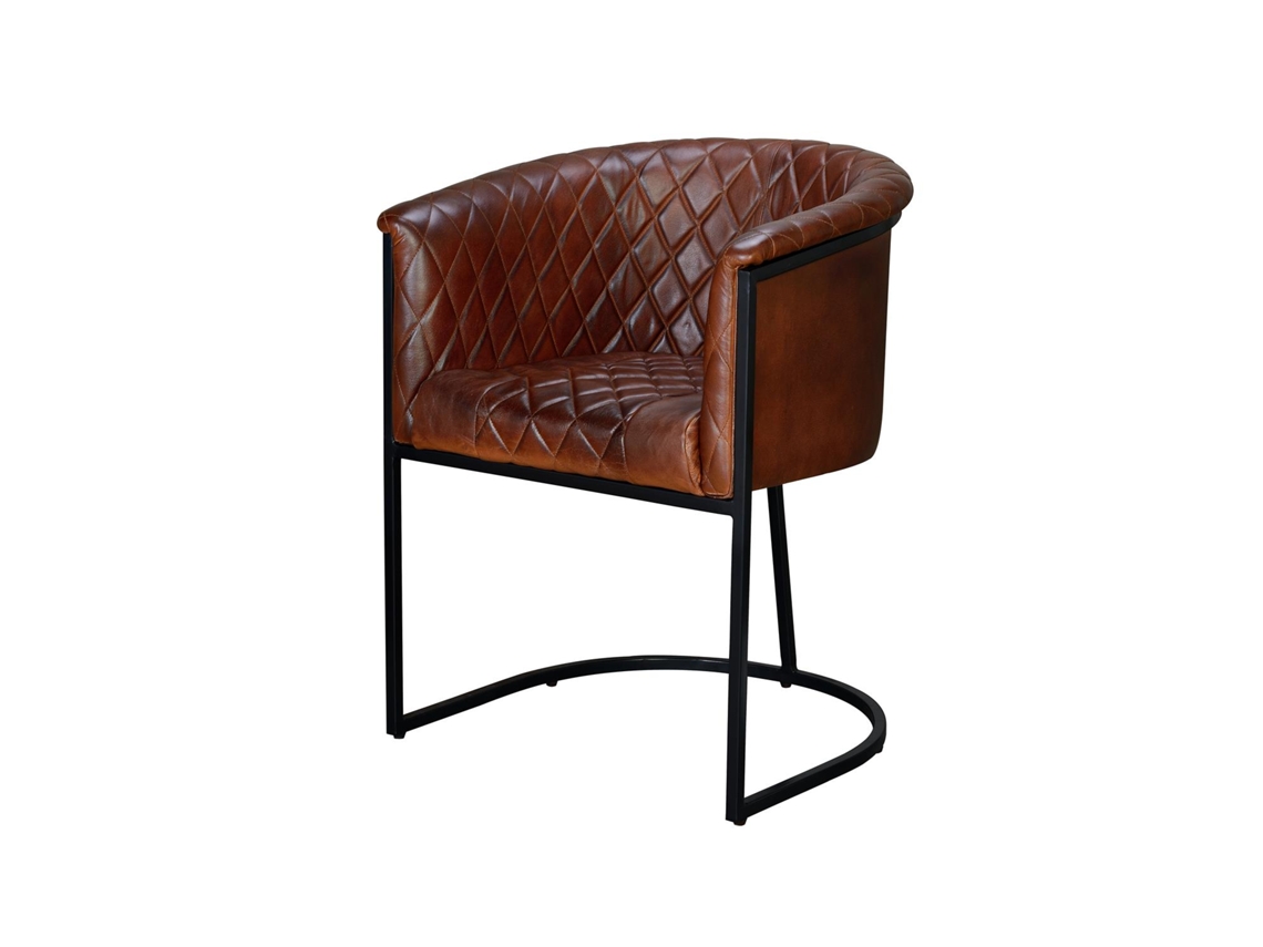 Cadeira em Couro Natural com Pernas de Metal Cor Castanho GINER Y COLOMER 76x60x62