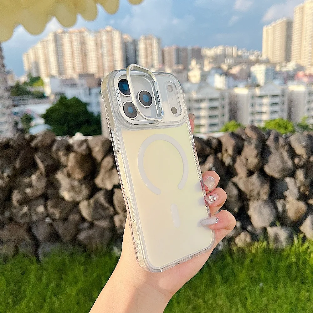 (iphone 12 Pro, Blanco) Funda Magnética Con Soporte Que Cambia De Color Para Iphone, Compatible Con Magsafe.