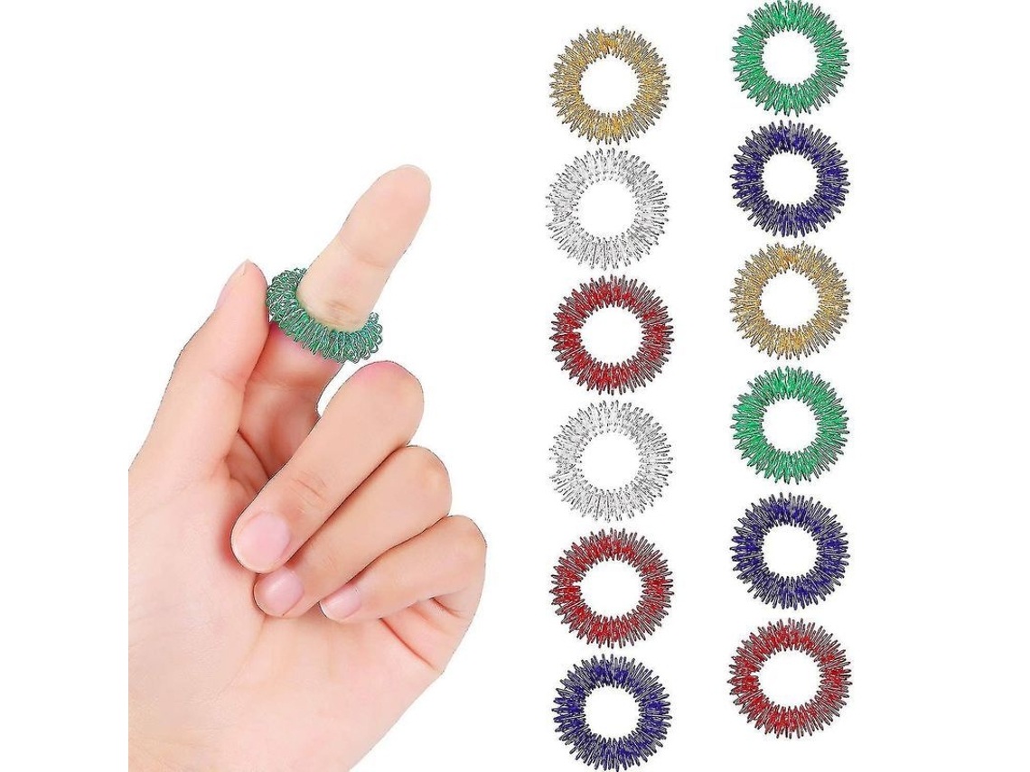12 Anillos De Masaje De Acupresión De Acero Inoxidable Con Puentes Sensoriales Para Los Dedos Para Aliviar El Estrés.
