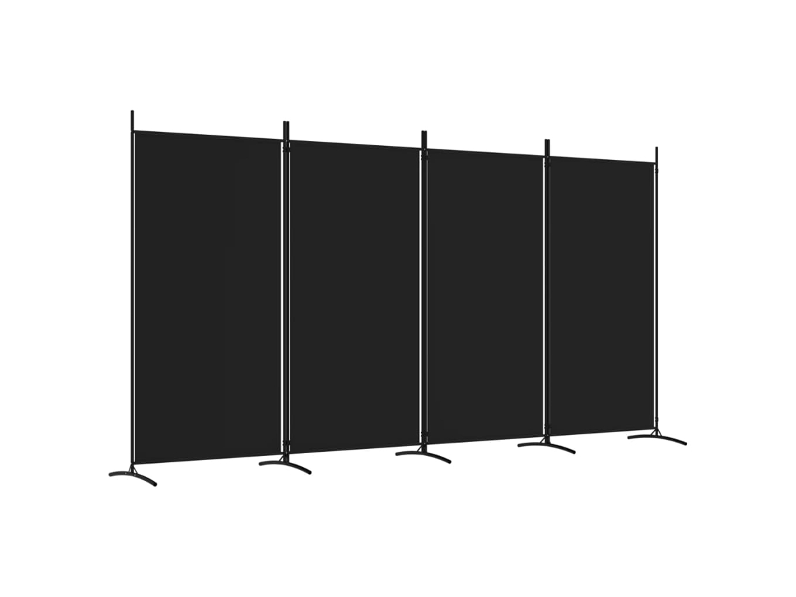 Biombo divisor de ambientes, 4 paneles, 346 x 180 cm, tela negra y hierro, Dec030910