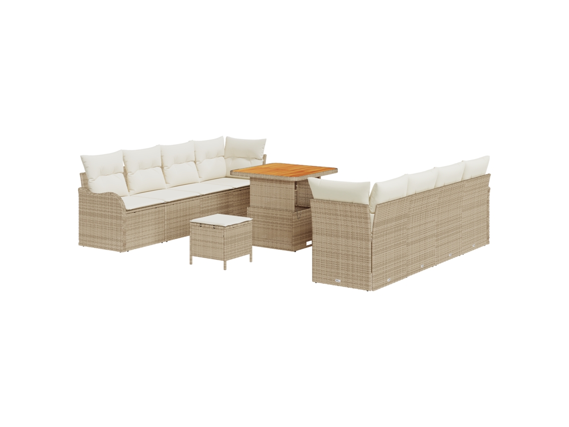 Conjunto de sofá de jardín Vidaxl de 11 piezas con cojines en ratán sintético de acacia beige