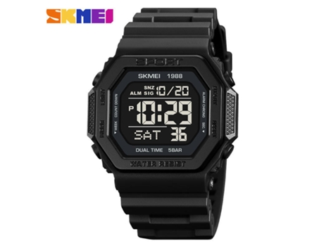 Reloj electrónico impermeable multifuncional con pantalla digital cuadrada para niños-negro LUUCOZK