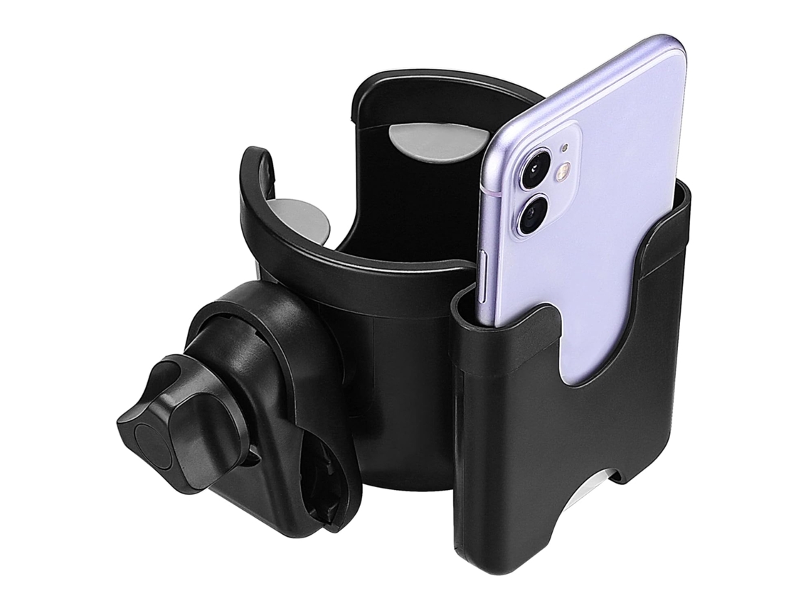Portavasos universal, ajustable y con soporte para teléfono móvil. Mdug