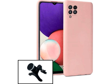Kit Soporte Magnético Reforzado de Coche y Funda Silicona Liquida Samsung Galaxy M22 PHONECARE Rosa