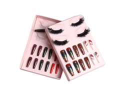 Set De 24 Uñas Postizas Navideñas Con Forma De Ataúd, Uñas Artificiales Con Pestañas Postizas, Estilo 5*