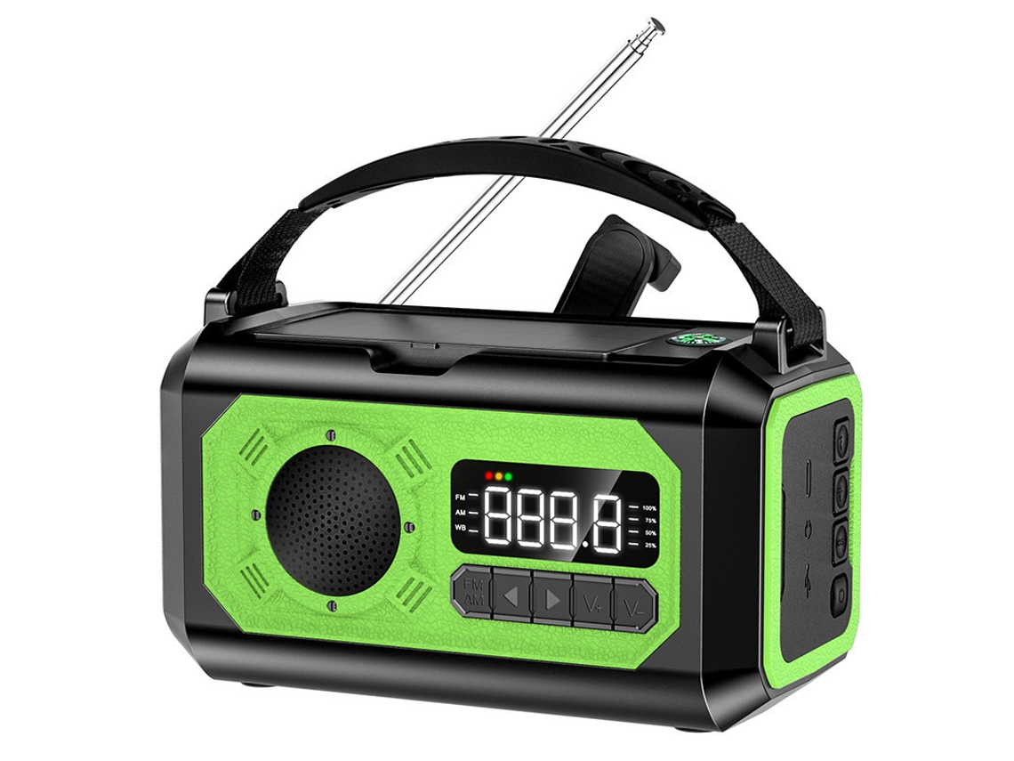 Radio portátil de emergencia con manivela de 12000 mAh, alerta meteorológica AM/FM/NOAA, carga tipo C, color verde