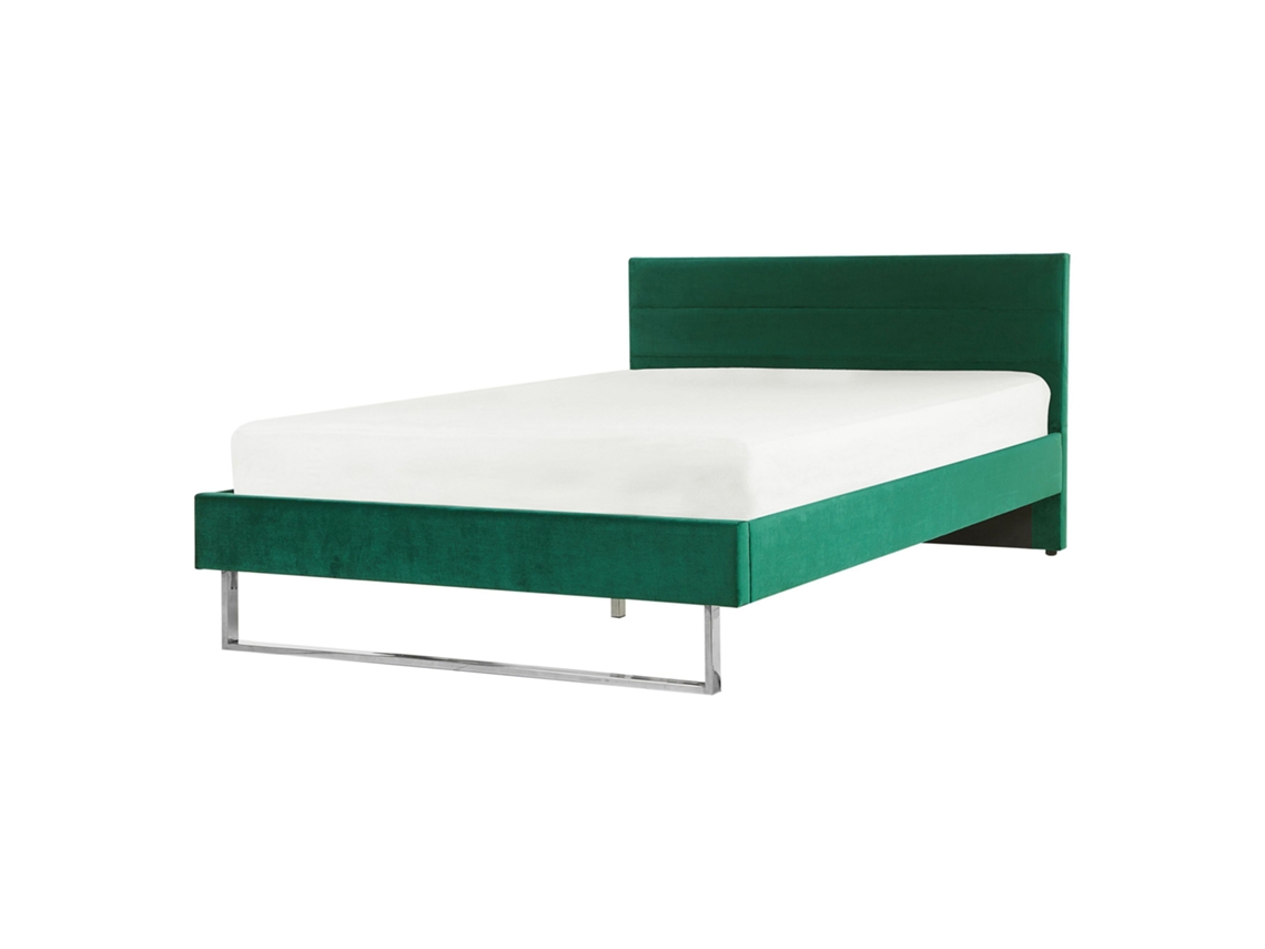 Cama con somier BELIANI Bellou de Terciopelo Verde 145x214x105