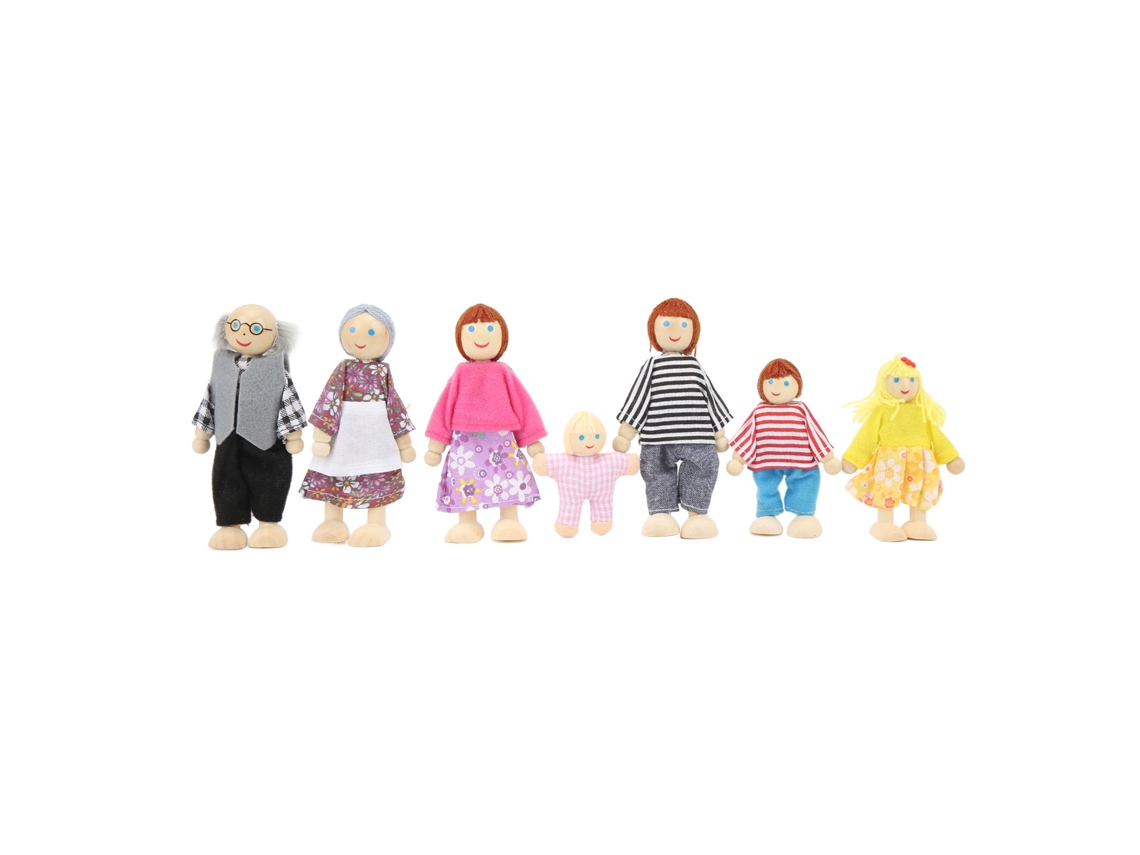 Conjunto De Familia De Muñecos De Madera Con 7 Personajes Para Simulación De Juego En Casa De Muñecas A Escala 1:12